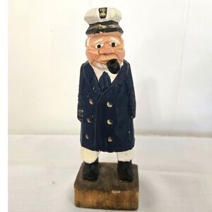 Hand-Carved Wooden Sea Captain Statue Ready for Your Nautical Themed Decor